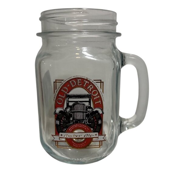 Old Detroit Amber Ale Glass Mason Jar Mug With Handle - 16 Oz - Picture 1 of 6